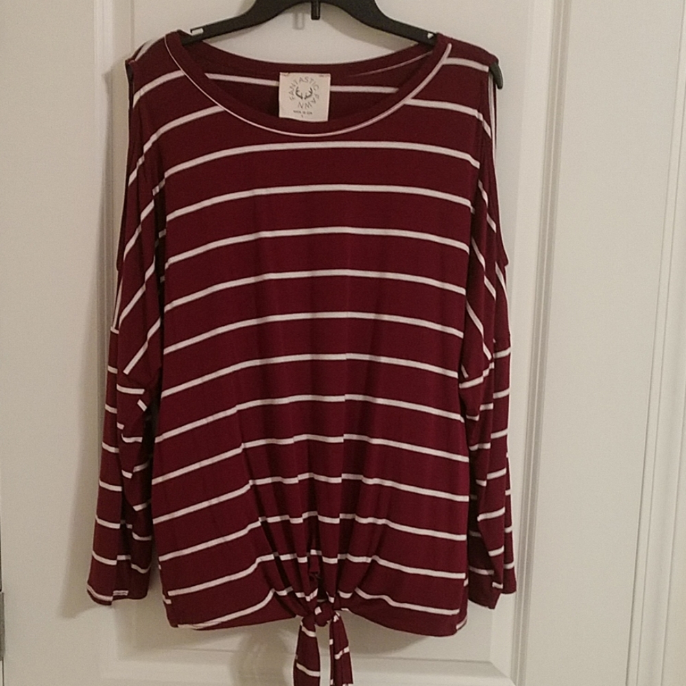 NWOT FANTASTIC FAWN cold-shoulder shirt Sz L